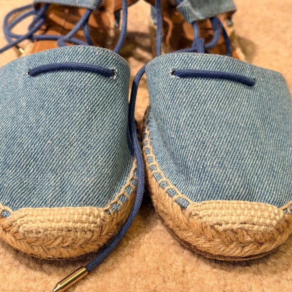 Aquazzura Firenze Belgravia Denim Lace-Up Espadrilles Flats Blue Size 37.5 Spain